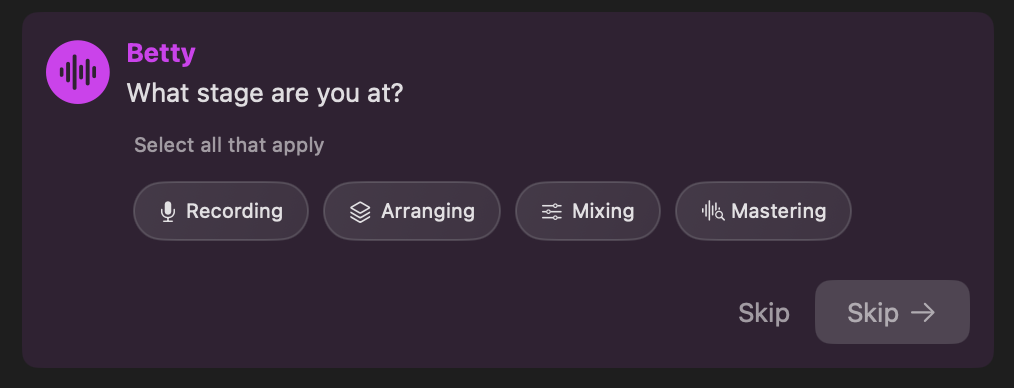Stage selection with Skip option