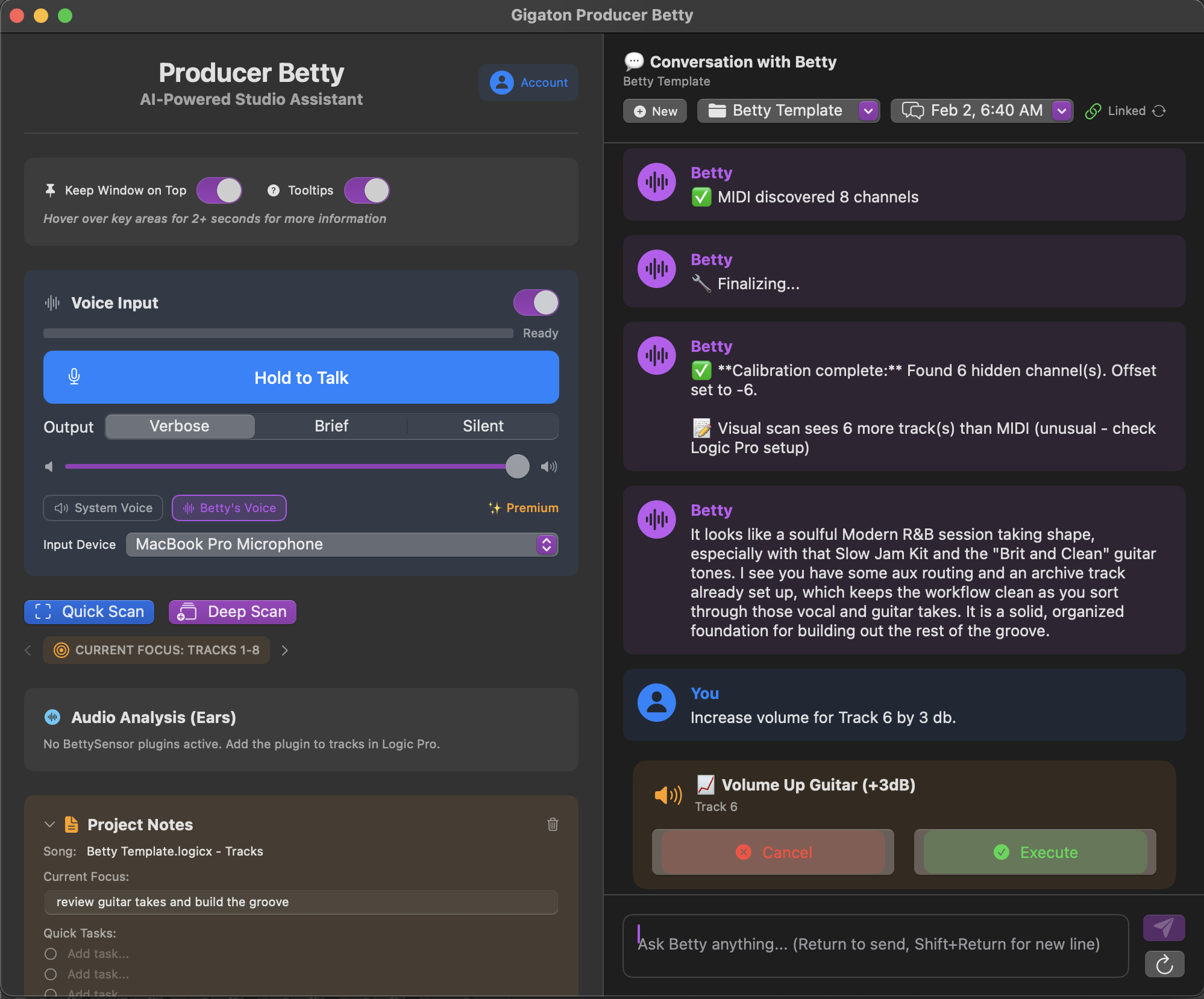 Betty showing suggested action buttons